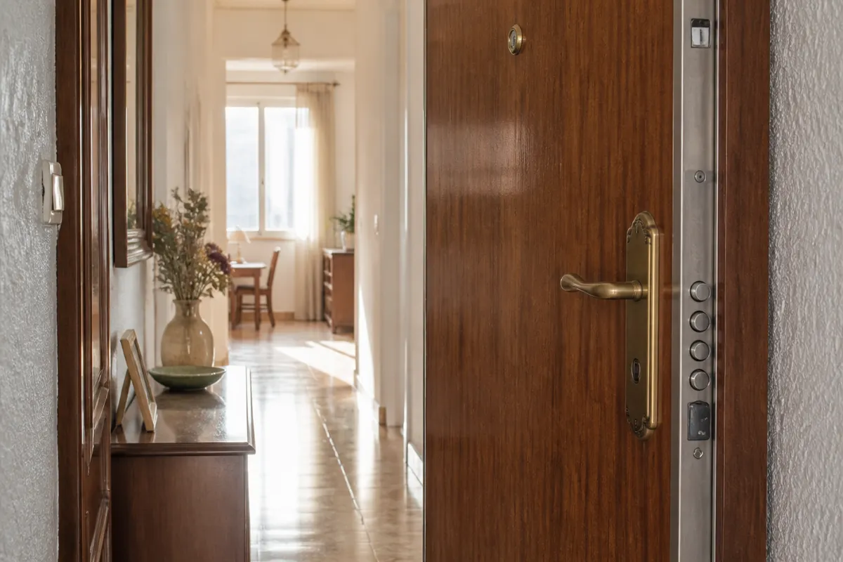 Detalle de instalación de cerradura en puerta de piso en Valencia