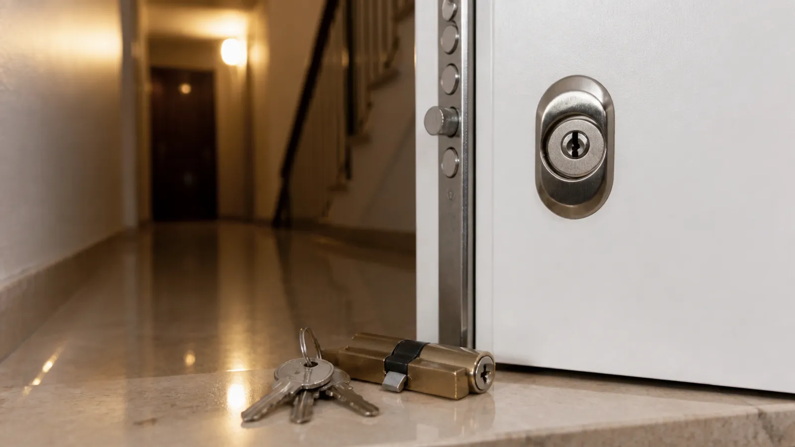 Bombín de alta seguridad instalado en una puerta de vivienda en Valencia