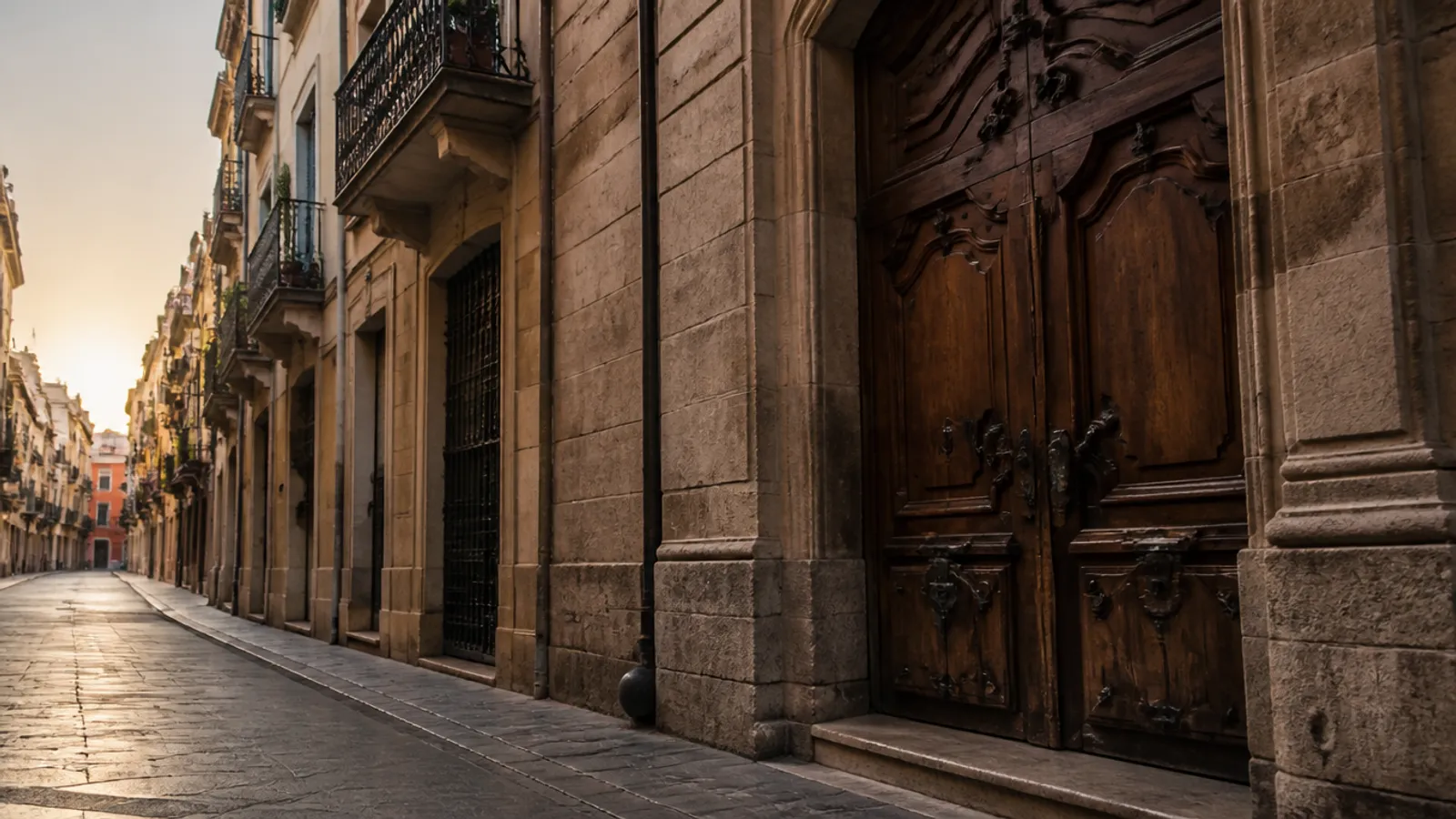 Portal histórico de Valencia con puerta de madera, zona de servicio del taller